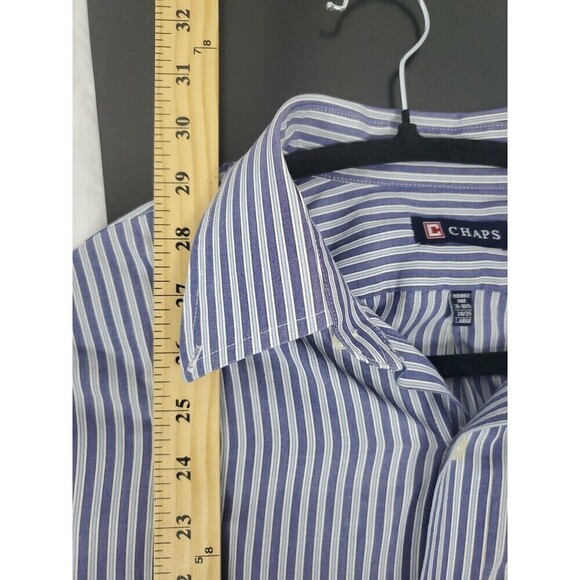 Chaps Shirt Mens Large Striped Purple Blue Button Long Sleeve Pocket - Picture 7 of 7